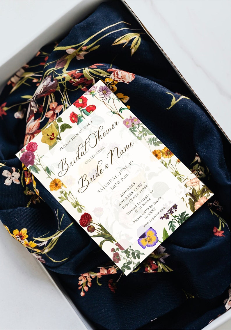 The Press Vintage Floral Bridal Shower Invitation Colorful Dried Flowers Varied Different Flowers Chic Antique Garden Warm Plants Template image 7