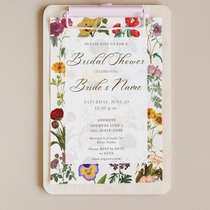 The Press Vintage Floral Bridal Shower Invitation Colorful Dried Flowers Varied Different Flowers Chic Antique Garden Warm Plants Template image 1