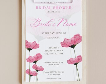 The Bloom Pink Petals Daisy Tulip Bridal Shower Invitation Anemone Tulips Dainty Flowers Floral Blooms Daisies Flower Garden Party Template