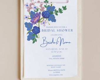 The Secret Garden Bridal Shower Invitation Wildflower Blue Pink Green Purple Floral Large Flower Flowers Wildflowers Garden Custom Template