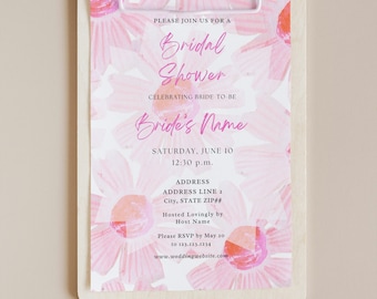 The Cosmo Daisy Bridal Shower Invitation Pink and Yellow Daisies Peonies Cosmo Daisy Flower Overlay Floral Flowers Feminine Custom Template