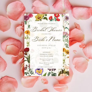 The Press Vintage Floral Bridal Shower Invitation Colorful Dried Flowers Varied Different Flowers Chic Antique Garden Warm Plants Template image 5