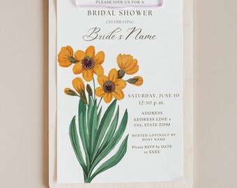 The Wildflower Poppy Vintage Orange Flowers Flower Bouquet Floral Print Chic Antique Garden Bridal Shower Invitation Customizable Template