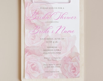 The Camila Elegant Light Pastel Pink Rose Overlay Flower Floral White Chic Classic Simple Garden Bridal Shower Invitation Custom Template
