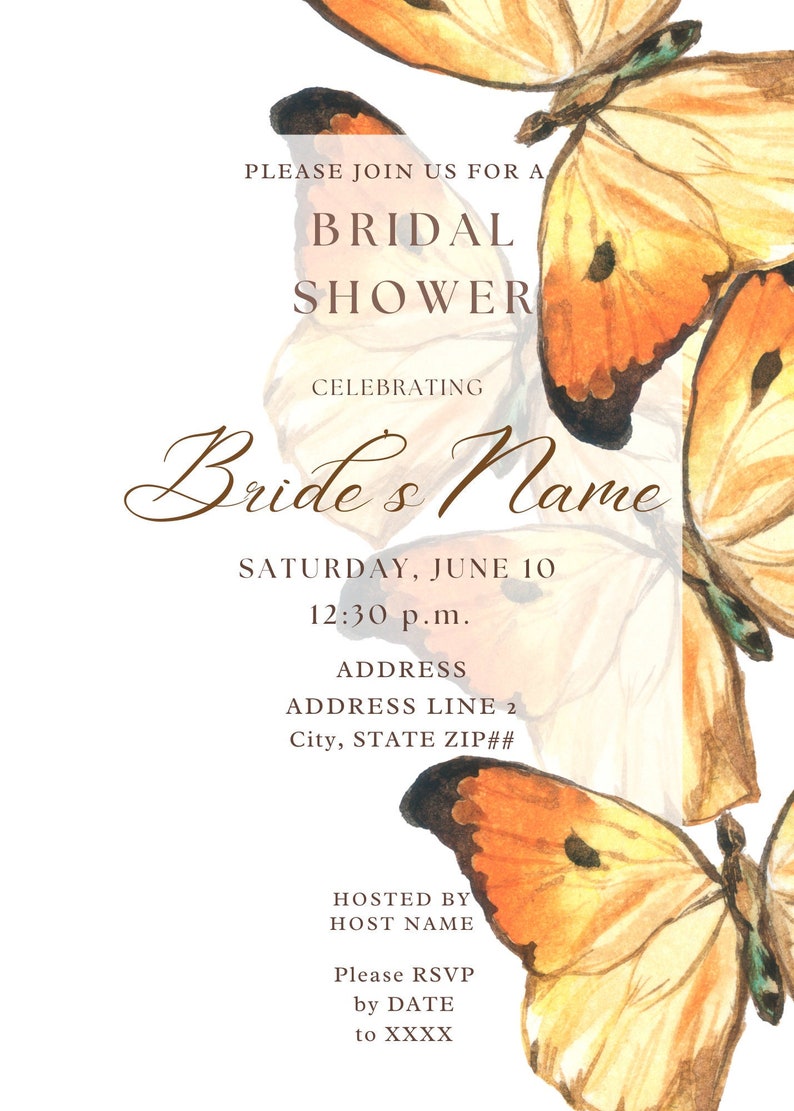 The Monarch Orange Butterfly Bridal Shower Invitation Elegant Neutral Brown Butterflies Chic Butterfly Template Beige Cream Warm Earthy image 5