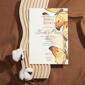 The Monarch Orange Butterfly Bridal Shower Invitation Elegant Neutral Brown Butterflies Chic Butterfly Template Beige Cream Warm Earthy image 9