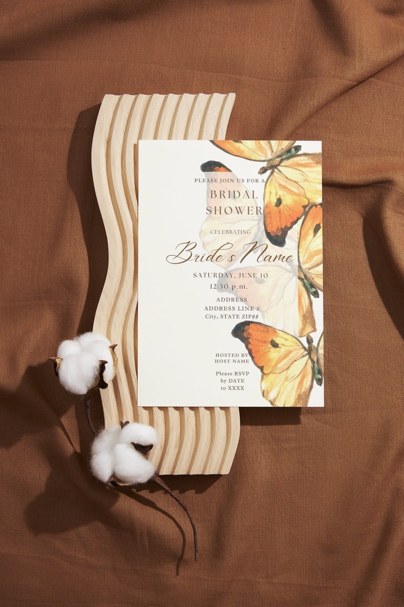 The Monarch Orange Butterfly Bridal Shower Invitation Elegant Neutral Brown Butterflies Chic Butterfly Template Beige Cream Warm Earthy image 9