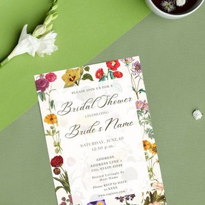 The Press Vintage Floral Bridal Shower Invitation Colorful Dried Flowers Varied Different Flowers Chic Antique Garden Warm Plants Template image 10