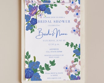 The Secret Garden Bridal Shower Invitation Floral Wildflower Blue Pink Colorful Green Purple Flowers Wildflowers Chic Garden Custom Template