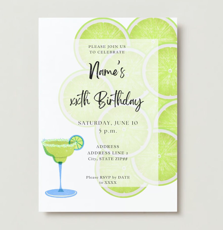 The Margaritaville Birthday Party Invitation Template Green Cocktail ...