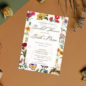 The Press Vintage Floral Bridal Shower Invitation Colorful Dried Flowers Varied Different Flowers Chic Antique Garden Warm Plants Template image 9