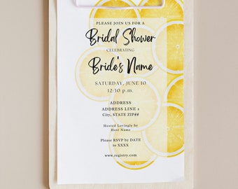 The Retro Lemon Spritz Bright Yellow Bridal Shower Invitation Happy Lemon Slices White Garden Party Happy Fun Feminine Custom Template