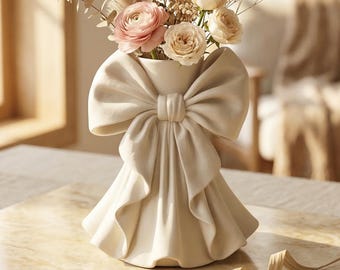 Kokette Bogen Vase Geschenk für Sie Romantische Blumenvase 3D Gedruckt Skulpturale Band Vase Feminine Wohnkultur Ästhetische Raumdekor Einzigartiges Geschenk
