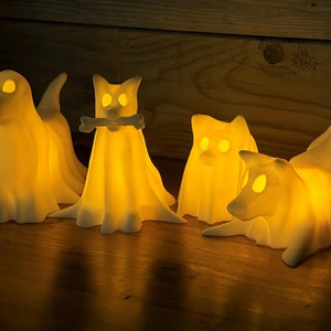 Ghost Dogs with LED Tea Lights - Perfect Halloween Decor for Dog Lovers - Fall Decor - Gifts for Dog Lovers - 3D Printed Ghost - Ghost Decor