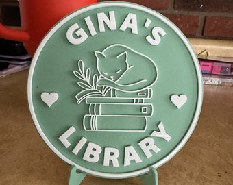 Schild ""Library"" , Bookish Decor, Biokunststoff PLA (15,5 cm)"