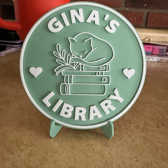 Custom Library Sign: Bookish Decor, PLA Bioplastic (6 inch)
