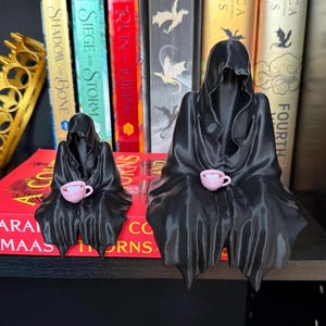 Suriel Ghost Figurine with Pink Heart Teacup - ACOTAR Bookshelf Decor, Book Nook Gift