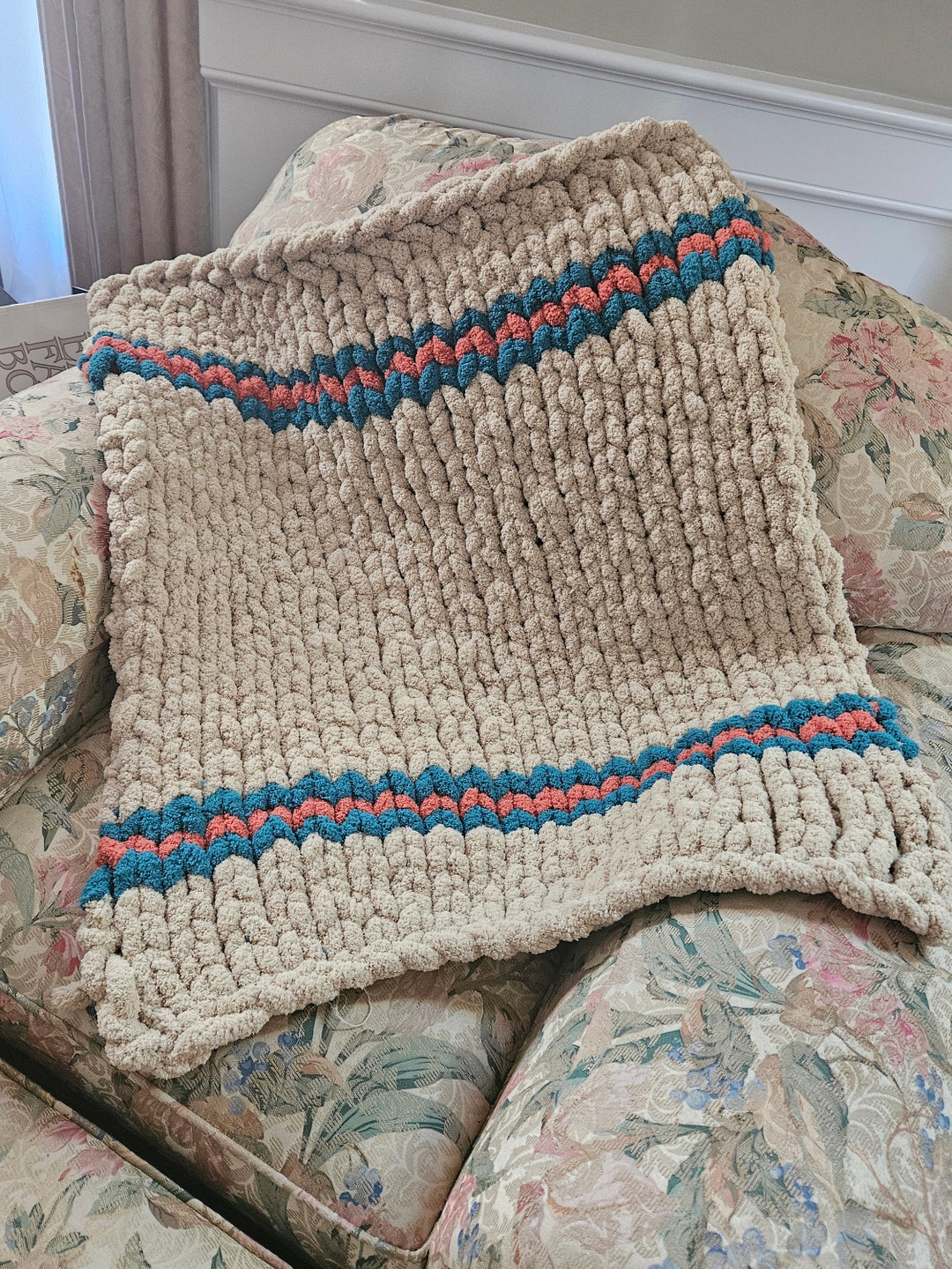 Handknit Baby Blanket Chunky Knit Baby Blanket Baby Blanket Chenille