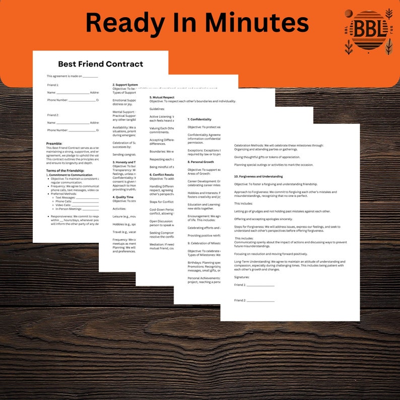 Editable Best Friend Contract Template Customizable Friendship Editable Best Friend Contract Template Customizable Friendship