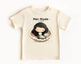 Camiseta personalizada de nacimiento de sirena nacida en 2025 para niñas pequeñas, camiseta de princesa, mono de bebé de sirena, camiseta de sirena para niñas pequeñas, mono de bebé de sirena