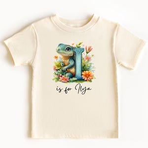 Body de bebé y camisetas para niños pequeños con el nombre personalizado y la letra I del equipo de animales: personalizado con el nombre en letra grande escrita a mano para niños