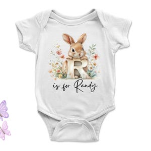 Body de bebé y camisetas para niños pequeños con nombre personalizado y letra R, equipo de animales, personalizado con nombre, letra inicial grande escrita a mano para niños