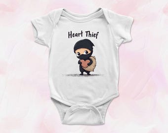 Adorable Baby Heart Thief Valentine’s Day Bodysuit Toddler T-shirts Great Gift for Kids Moms, Newborns Love Cute Outfit