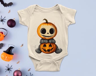 Baby Ghost Trick or Treat Pumpkin spice Halloween Baby Onesie Bodysuit Funny Cute Horror Gift for sister brother New Born New Mom present mu