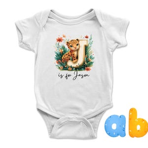 Customized Name Letter J Onesie Animal Team Baby Bodysuit & Toddler T-Shirts - Personalized with Name Big First Letter Handwritten for Kids