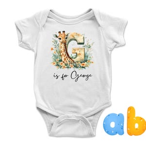 Customized Name Letter G Onesie Animal Team Baby Bodysuit & Toddler T-Shirts - Personalized with Name Big First Letter Handwritten for Kids