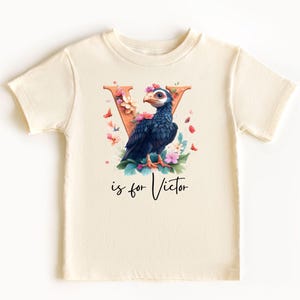 Macacão com letra V personalizado e equipe de animais para bebês e camisetas para crianças pequenas - Personalizado com nome, primeira letra grande escrita à mão para crianças