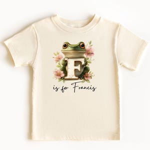 Body de bebé y camisetas para niños pequeños con nombre personalizado y letra F, equipo de animales, personalizado con nombre, letra inicial grande escrita a mano para niños