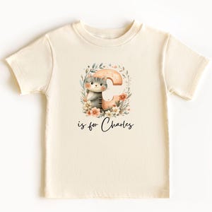 Body de bebé y camisetas para niños pequeños con nombre personalizado y letra C, equipo de animales, personalizado con nombre, letra inicial grande escrita a mano para niños