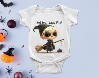 普通の魔女じゃないハロウィンベビーボディスーツ。おもしろかわいいホラー。怖い。赤ちゃんの姉妹や兄弟へのギフト。新生児、新米ママへのプレゼント。笑える。