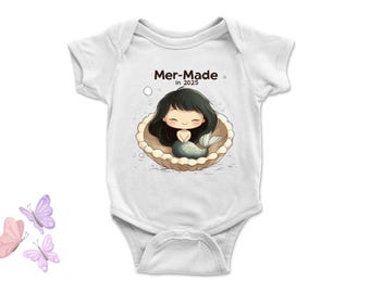 Camiseta personalizada de nacimiento de sirena nacida en 2025 para niñas pequeñas, camiseta de princesa, mono de bebé de sirena, camiseta de sirena para niñas pequeñas, mono de bebé de sirena