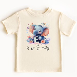 Body de bebé y camisetas para niños pequeños con nombre personalizado y letra E, equipo de animales, personalizado con nombre, letra inicial grande escrita a mano para niños