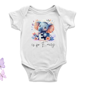 Body de bebé y camisetas para niños pequeños con nombre personalizado y letra E, equipo de animales, personalizado con nombre, letra inicial grande escrita a mano para niños