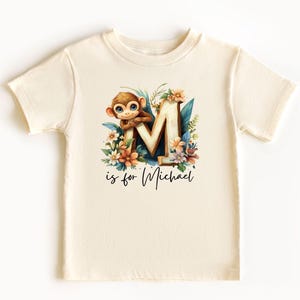 Body de bebé y camisetas para niños pequeños con el nombre personalizado de la letra M, equipo de animales, personalizado con el nombre en letra grande escrita a mano para niños