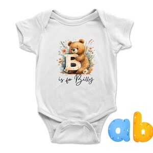 Body de bebé y camisetas para niños pequeños con el nombre personalizado de la letra B, equipo de animales, personalizado con el nombre en letra grande escrita a mano para niños