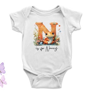 Customized Name Letter N Onesie Animal Team Baby Bodysuit & Toddler T-Shirts - Personalized with Name Big First Letter Handwritten for Kids