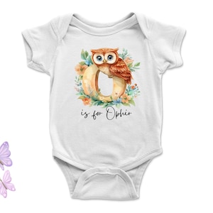 Body de bebé y camisetas para niños pequeños con el nombre personalizado de la letra O, equipo de animales, personalizado con el nombre en letra grande escrita a mano para niños