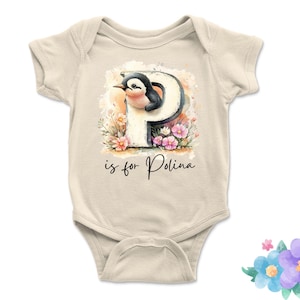 Customized Name Letter P Onesie Animal Team Baby Bodysuit & Toddler T-Shirts - Personalized with Name Big First Letter Handwritten for Kids