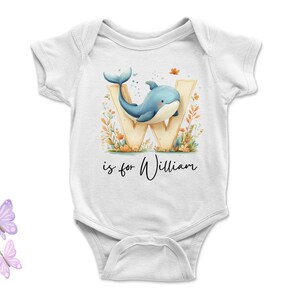 Body de bebé y camisetas para niños pequeños con el nombre personalizado de la letra W, equipo de animales, personalizado con el nombre en letra grande escrita a mano para niños