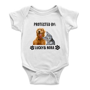 Protected by Dog Onesie, Protected By Pets, Protected by Cat, Custom Baby Onesie, Custom Dog Onesie, Babyshower Gift, Newborn Baby Gift