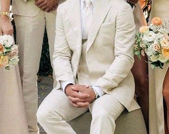 Groomsman Linen suits Men Ivory linen Suit men Engagement linen 3 Piece Suit Men Slim Fit Suit Men Wedding linen suits Linen suits