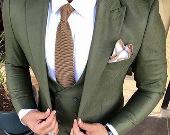 Martini’s Olive Green 3 Piece Suits Men Wedding Suit Men's Party Wear Suit Groomsmen Suit Men Dinner Suits Elegant 3 piece suits casual