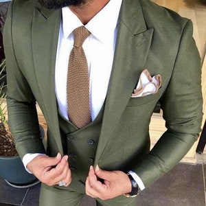 Martini’s Olive Green 3 Piece Suits Men Wedding Suit Men's Party Wear Suit Groomsmen Suit Men Dinner Suits Elegant 3 piece suits casual