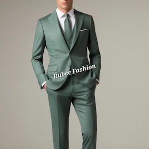 Sage Green 3 Piece Suit: Slim Fit Vintage Bespoke Suit