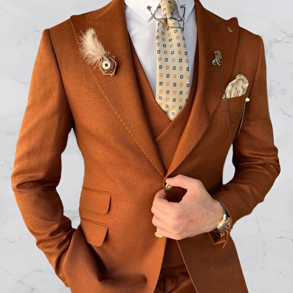 MEN RUST SUIT Men Wedding Orange 3 Piece Suit Men Bespoke Suit Men Party Wear Gift Suit Men Elegant Suit Men Rust 3 Piece Suit Luxury Suit