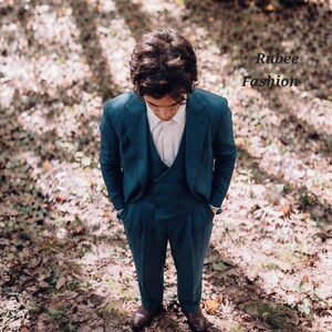 Men's 1980s Style Teal Linen Suit, Casual Fit Custom Tailored image 3